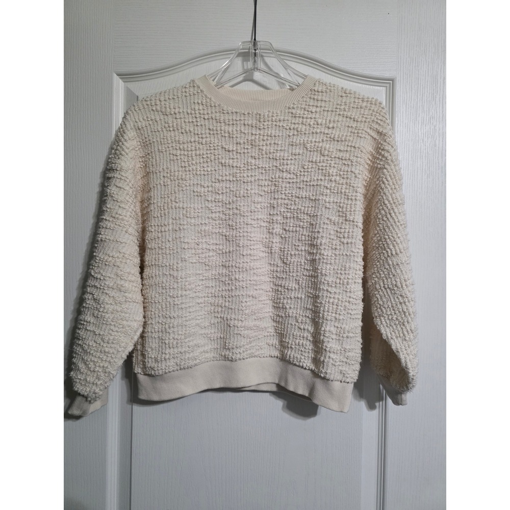 Zara Women 9 Cream Textured Knit Pullover Long Sleeve Sweater Layering Chic Soft